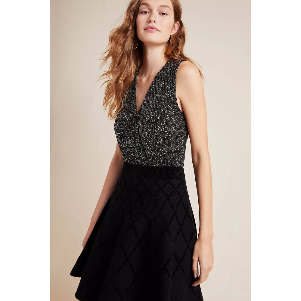 Eri + Ali Anthropologie Tank Top Surplice Metallic XS Black Gold Party Blouse
